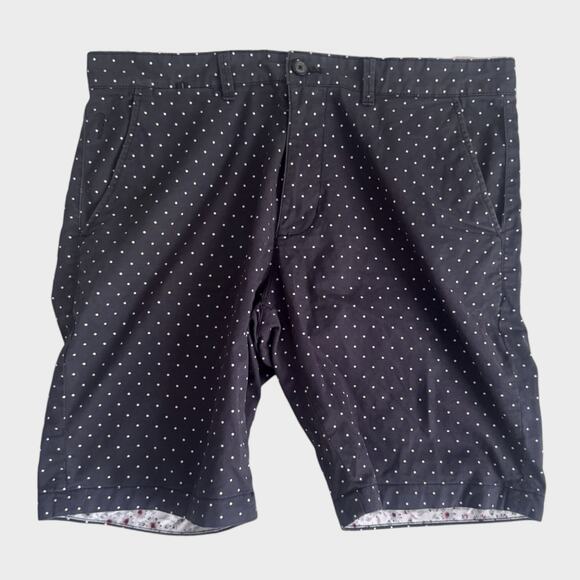 Denim & Flower Ricky Singh Mens 34 Shorts Black White Polka Dot - Picture 1 of 9